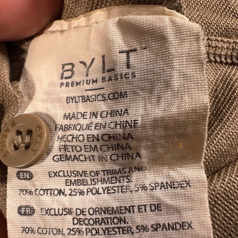 BYLT Long Sleeve Polo Men Large Fawn Lux Cotton Blend Curved Hem Stretch